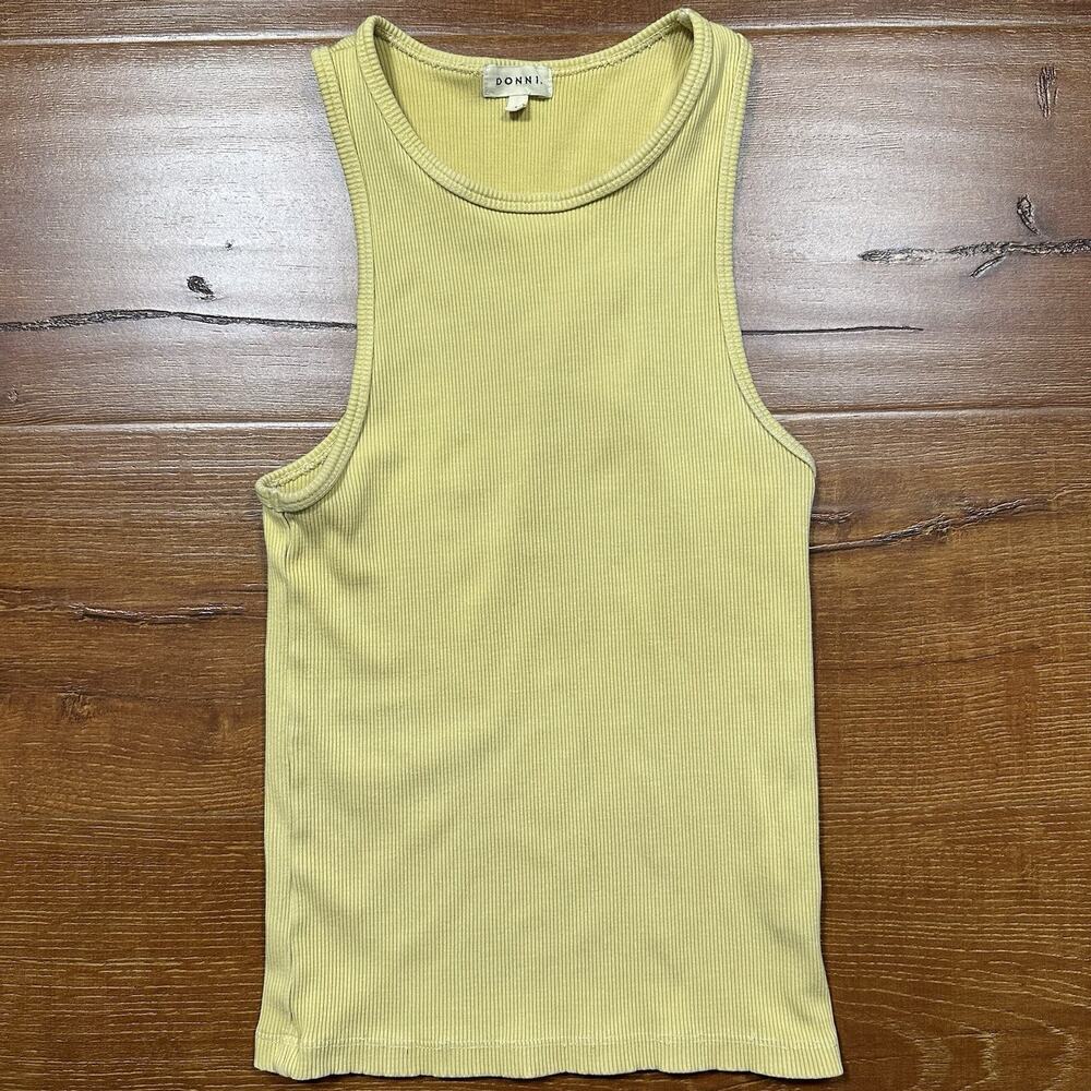 Donni. Ribbed Tank Top Womens S Yellow Athletic Fit Stretch Designer USA Made